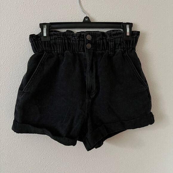Forever 21 BLACK DENIM PAPERBAG SHORTS sz M - Picture 2 of 6